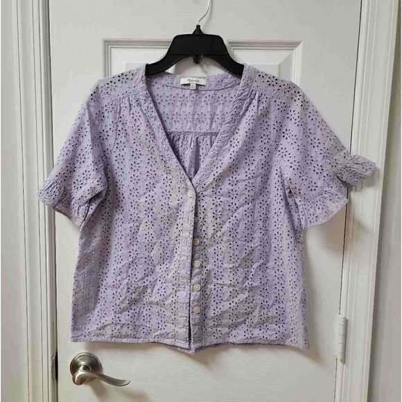 madewell Eyelet Village Ruffle-Sleeve Shirt XS - Picture 2 of 8